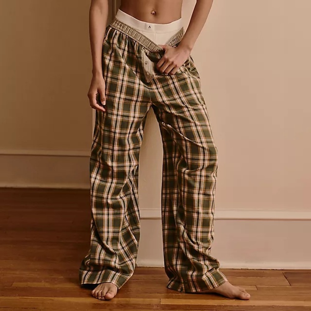 New Anthropologie The Wren Boxer Pant - Special Edition: Green Flannel in XL